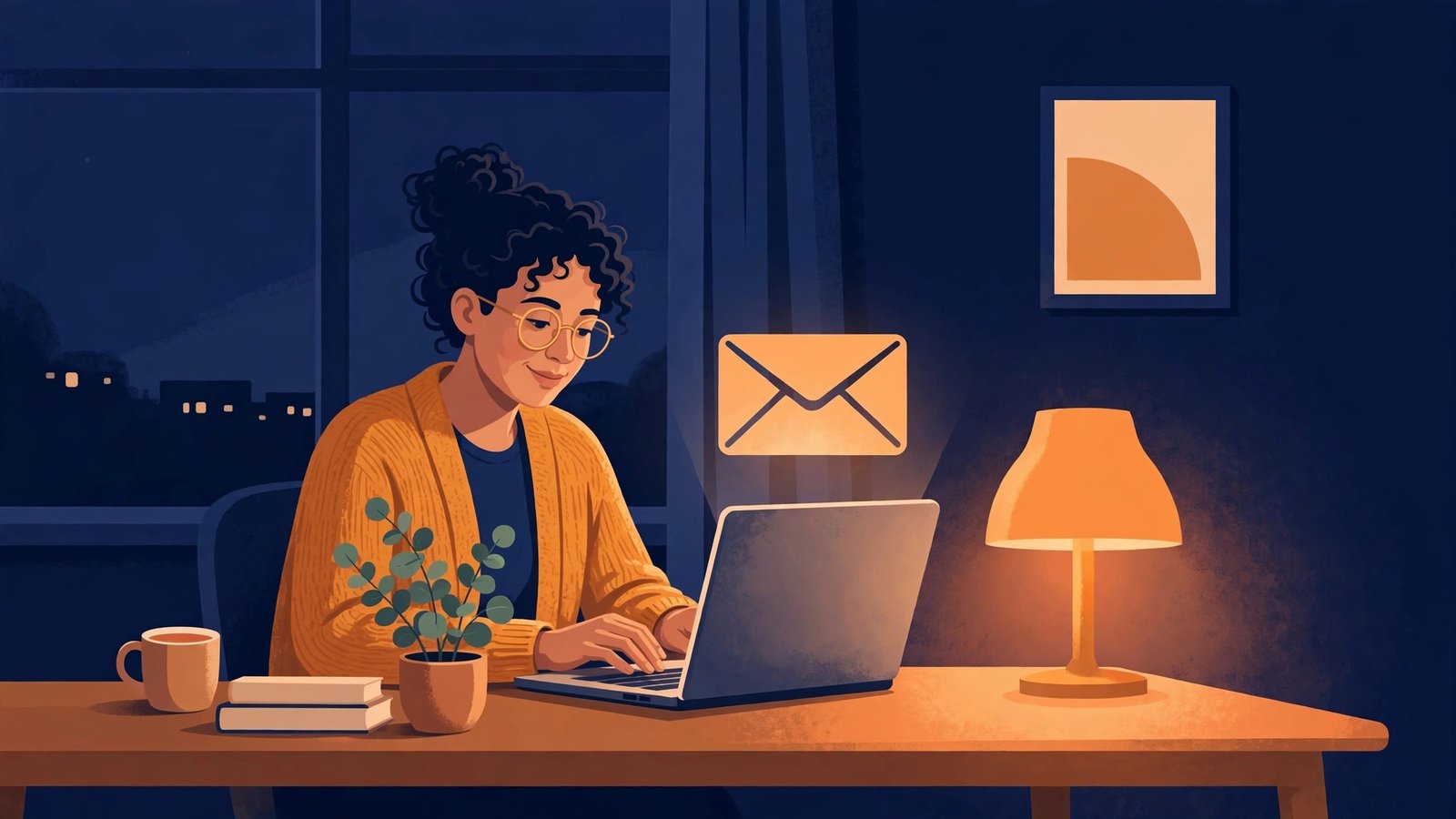 Illustration of a teacher drafting a parent email with AI help